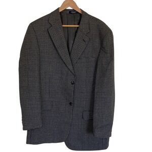 Chaps Ralph Lauren Mens Classic Gray 2 Button Houndstooth Blazer Size 44L Alpaca